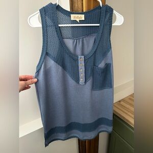 Listicle Textured Blue Tank Top with Button Accents